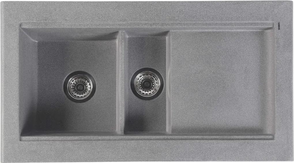 SAPHO - Granitový zabudovateľný drez s odkvapom a vaničkou 95,8x53,4 cm, sivá (GR1303)