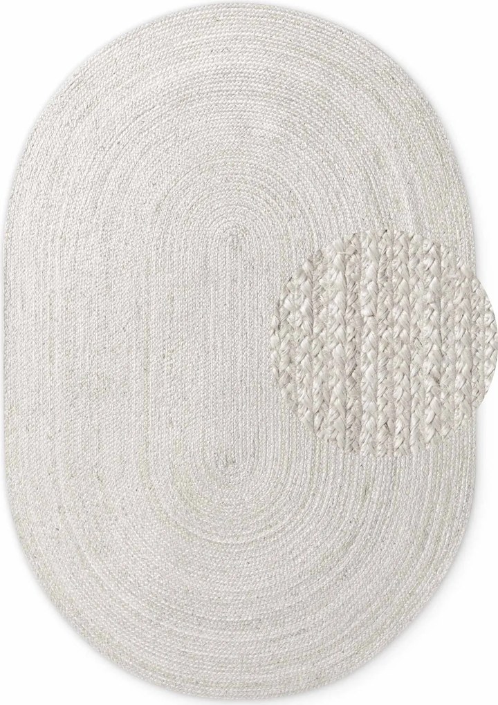 Hanse Home, Kusový koberec Jute Braided 106321 White ovál, 160x230 ovál, biela, chodba / predsieň