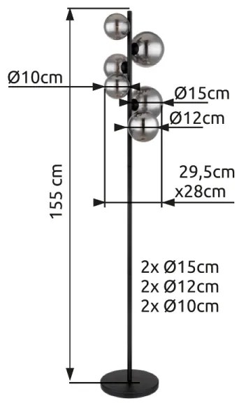 Globo 56133-6S - LED Stojacia lampa RIHA 6xG9/3,5W/230V dymová/čierna