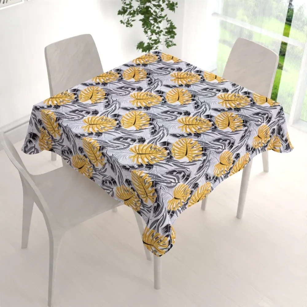 Biante Bavlnený štvorcový obrus Sandra SA-177 Okrové a sivé tropické listy 60x60 cm