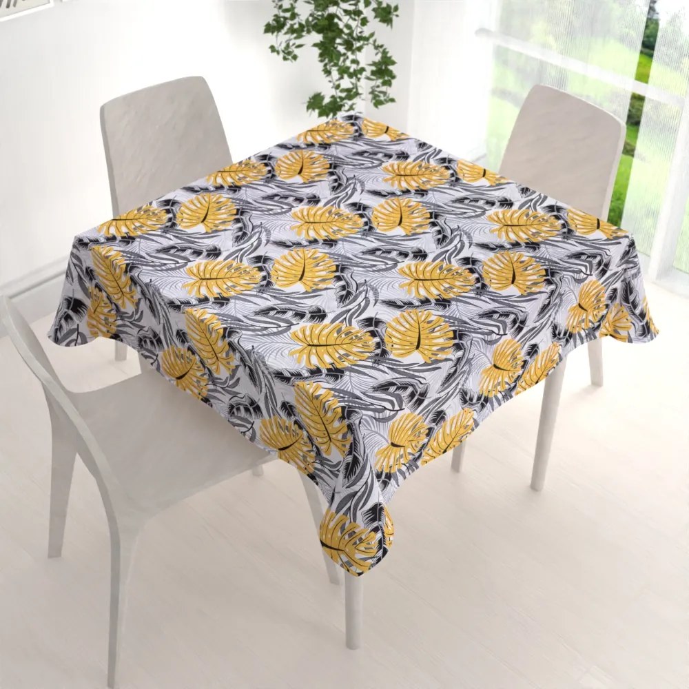 Biante Bavlnený štvorcový obrus Sandra SA-177 Okrové a sivé tropické listy 80x80 cm