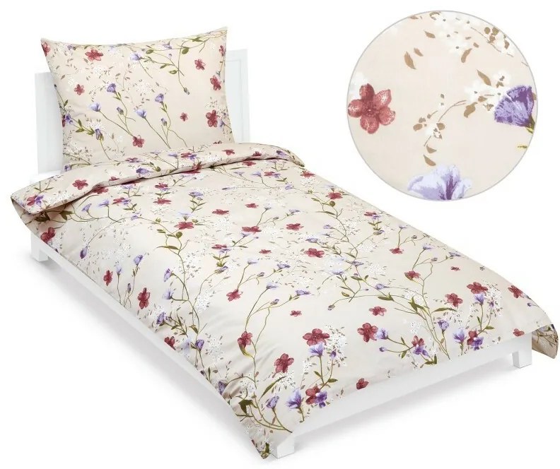 Bellatex Bavlnené obliečky Kvietok béžová, 140 x 200 cm, 70 x 90 cm