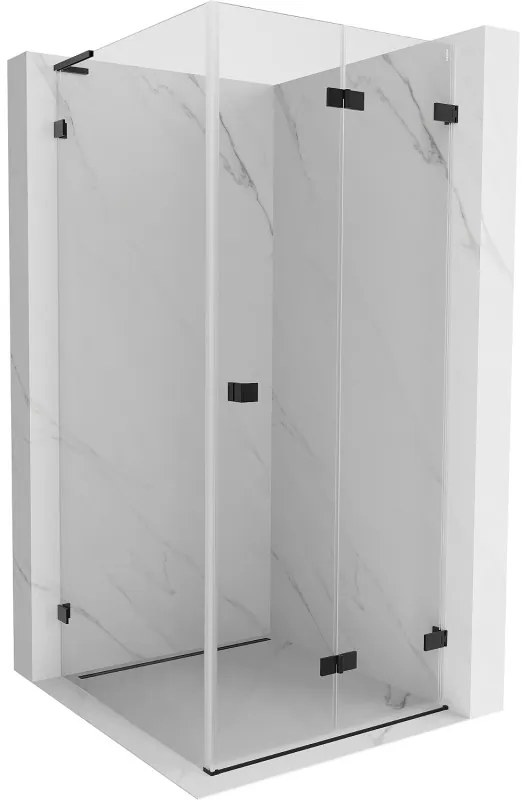 Mexen Lunar-F L, sklápací sprchový kút pravý 70 x 70 cm, 8mm číre sklo, čierny profil, 836L-070-070-70-00-P