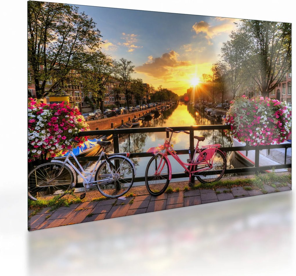 Sklenený obraz - Východ slnka v Amsterdame (70x50 cm)