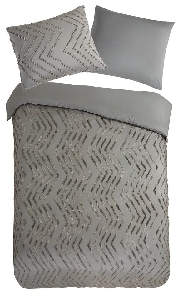 Sivo-hnedé predĺžené obliečky na jednolôžko z mikrovlákna 140x220 cm Pure Zigzag – Good Morning