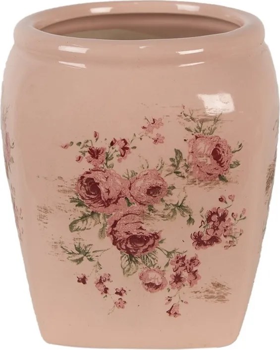 Béžový keramický obal na kvetináč s ružami Rósa S - 12*12*14 cm