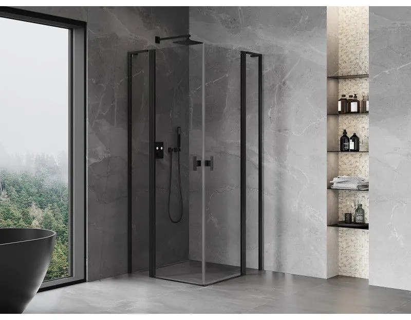 Mexen, Mexen Mist L Duo výklopný sprchový kút 95 x 95 cm, priehľadný, čierny - 8A4L-095-095-70-00