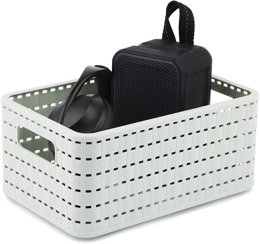 Plastový košík COUNTRY, rovný, biely (11 l - 33x24x16)