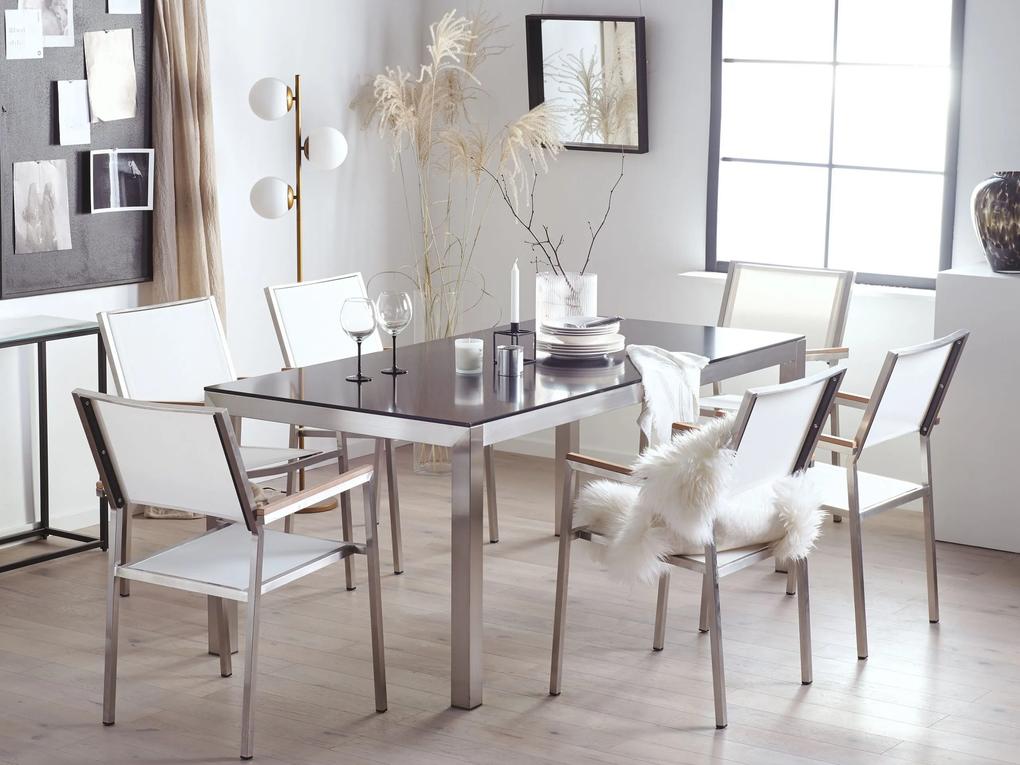 Sada záhradného nábytku stôl so sklenenou doskou 180 x 90 cm 6 bielych stoličiek GROSSETO Beliani
