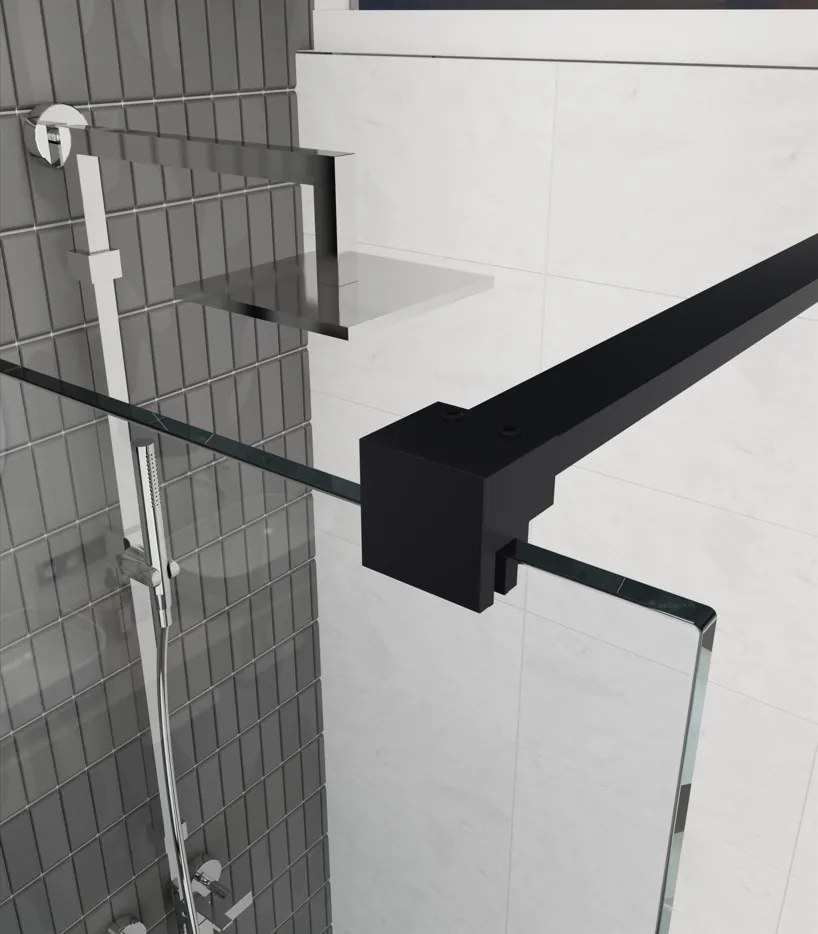 Erga Paris, sprchová zástena Walk-In 130x200 cm, 8mm šedé sklo, čierny profil, ERG-V02-PARIS-130x200-GR-BK