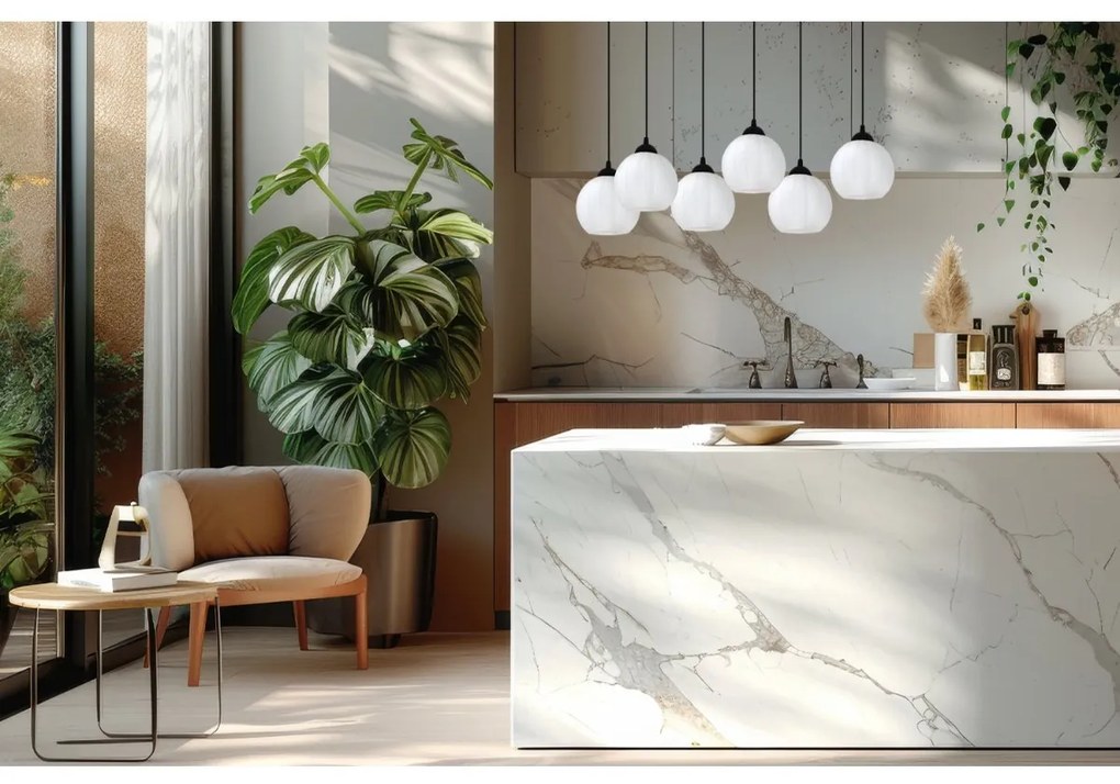 Závesné svietidlo Costa, 6x biele sklenené tienidlo, b