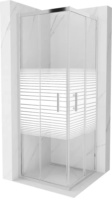 Mexen Rio, štvorcový sprchovací kút s posuvnými dverami 70(dvere) x 70(dvere) x 190 cm, 6mm číre sklo s pásikmi, chrómový profil, 860-070-070-01-20
