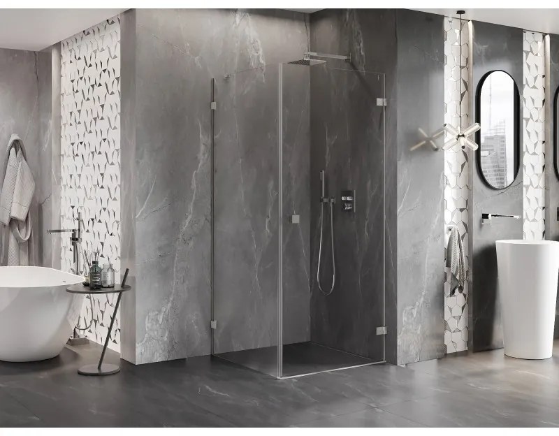 Mexen Lunar-B pravostranný výklopný sprchový kút 80 x 80 cm, číre sklo, brúsená oceľ, 832-080-080-97-00-P
