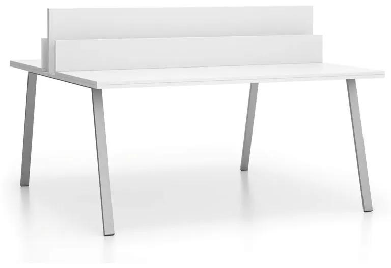 PLAN Kancelársky pracovný stôl DOUBLE LAYERS, s prepážkami, biela / sivá