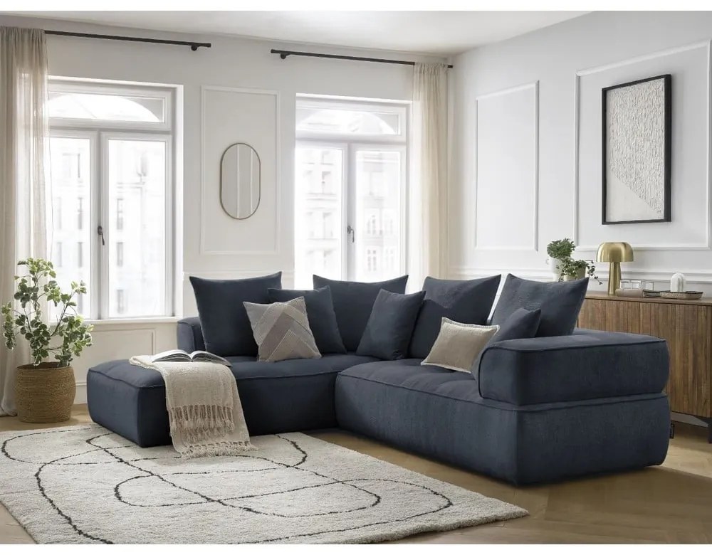 Tmavomodrá ženilková rohová pohovka (ľavý roh/do L) Whesley – Bobochic Paris