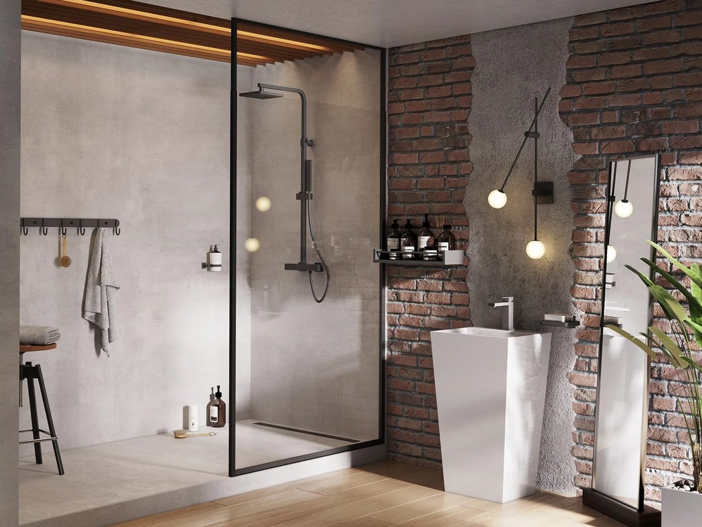 Besco Sprchový kút Walk-In ICON BLACK 100 (110x 120), výška 200 cm - bez vaničky BESCO-Rozmery: šírka: 120