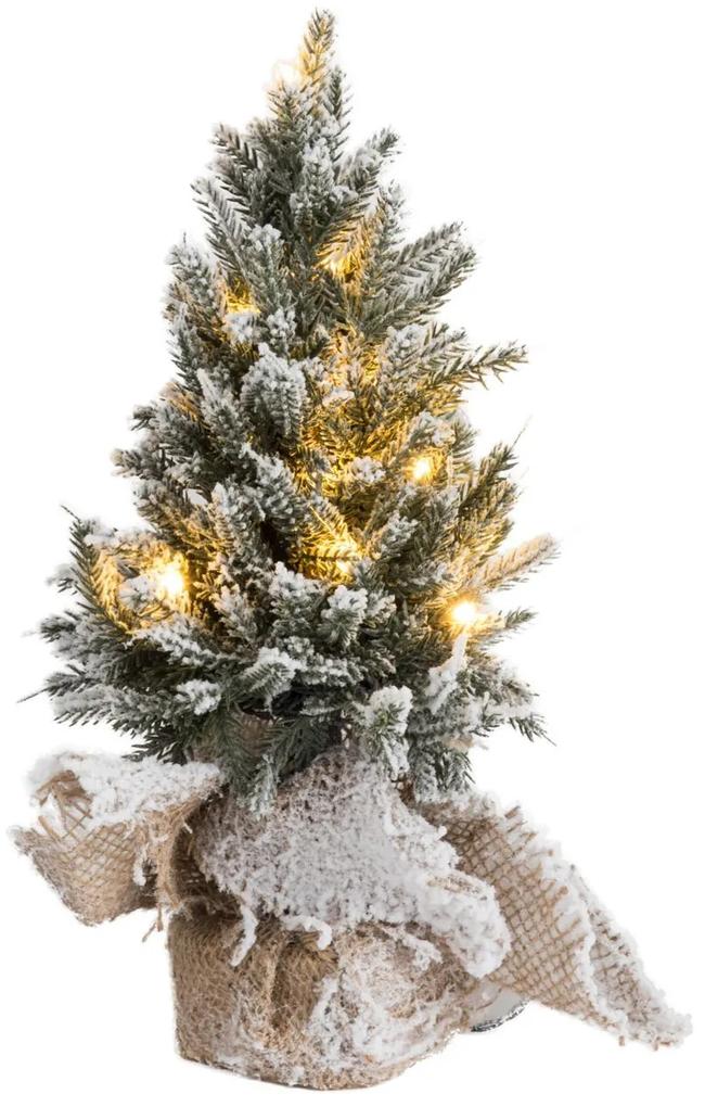 Zasnežený vianočný stromček v jute sa svetielkami - Ø 14*30cm