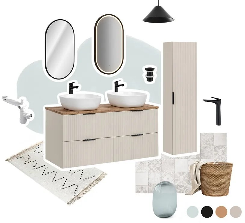 Závěsná skříňka Adele Cashmere s deskou 60 cm kašmírová/dub evoke