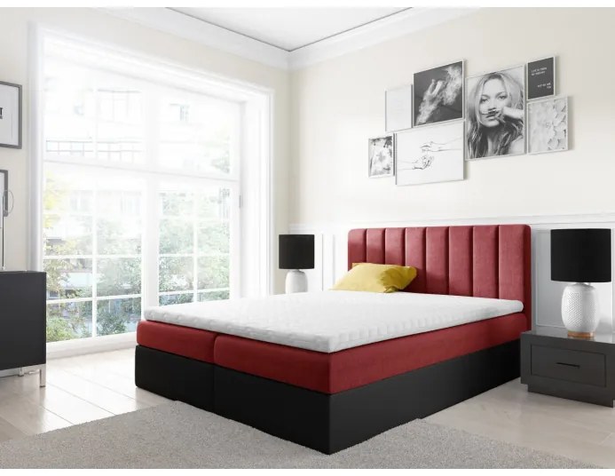 Dvojfarebná manželská posteľ Azur 200x200, červená + čierna eko koža