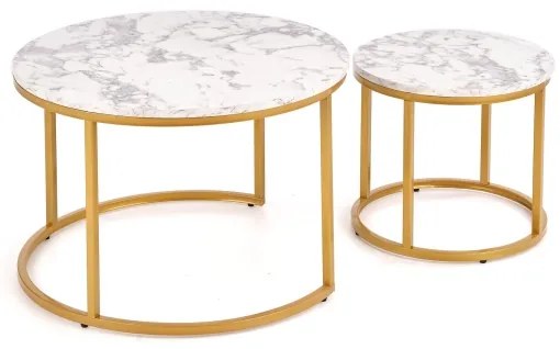 Súprava 2 ks konferenčných stolíkov PACILA, mramorový dekor / zlaté