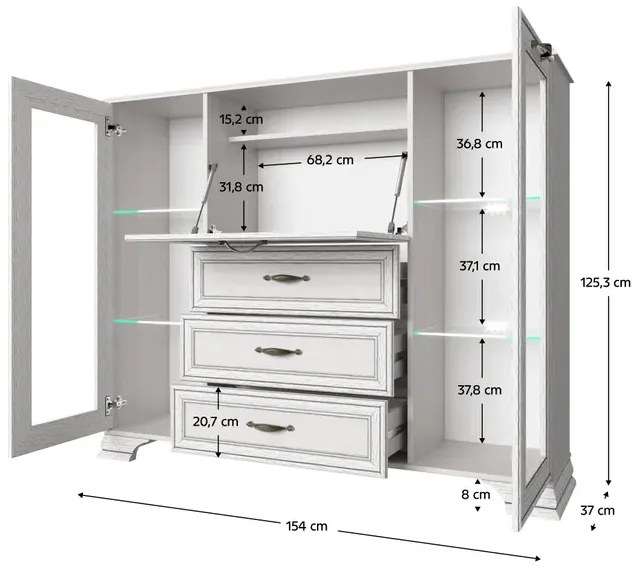 Kondela Komoda s barom, woodline krem, TIFFY 2W3S1B