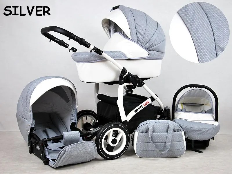 Detský kočík Rafpol White Lux - Silver (2-kombinácia)