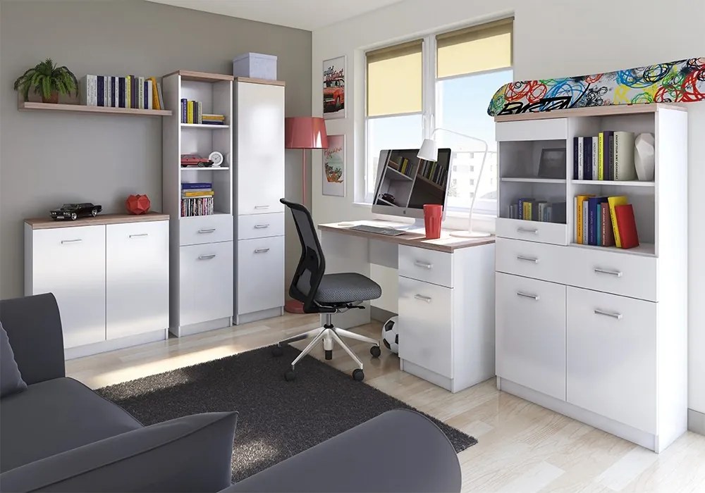 Trojdverová komoda Topty Typ 7 3D2S - biela / dub sonoma