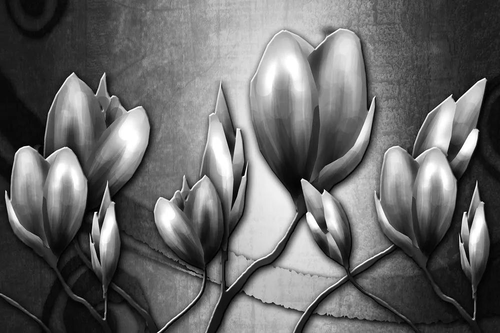 Obraz kvety v etno štýle v čiernobielom prevedení Varianta: 120x80