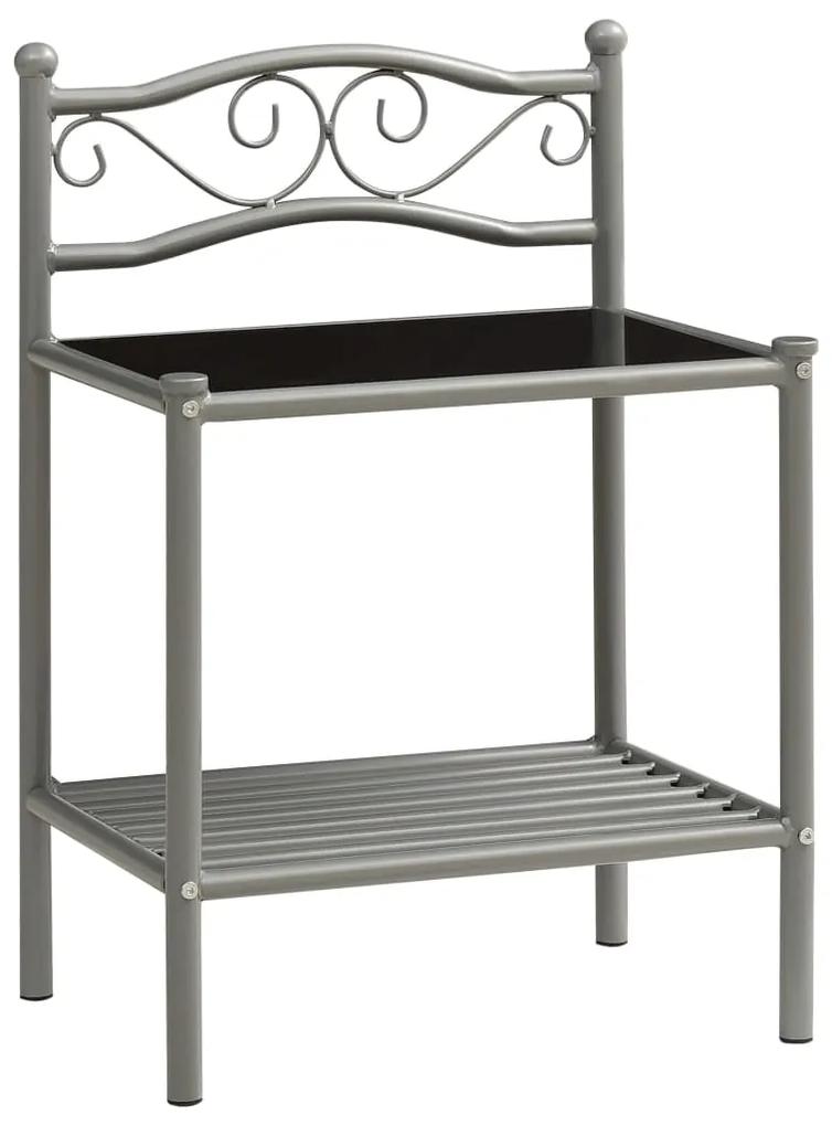 vidaXL Nočný stolík sivo-čierny 43x33x65 cm kov a sklo