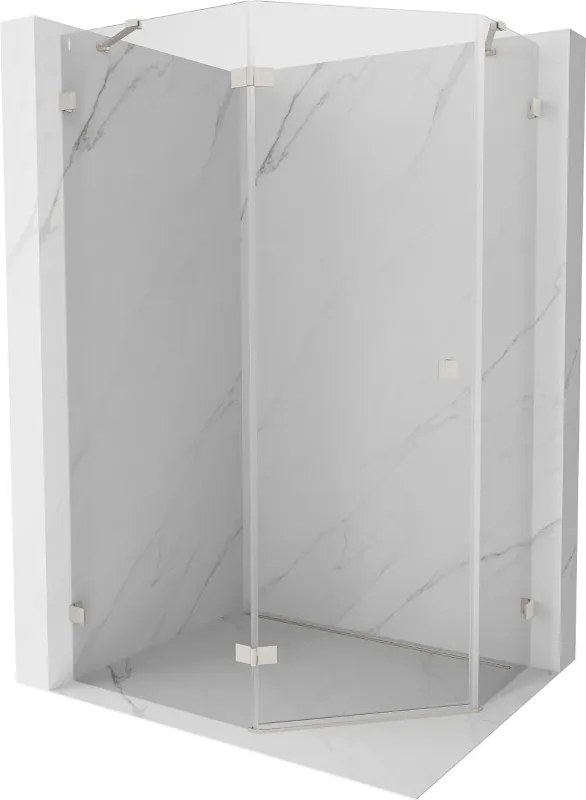 Mexen Lunar, päťuholníkový sprchový kút naklápací doľava 100 x 80 cm, 8mm číre sklo, oceľový profil, 831-100L-080P-97-00-L