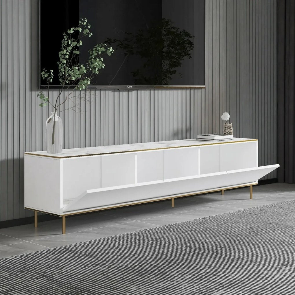 Imaj Biely mramorový a zlatý TV stolík