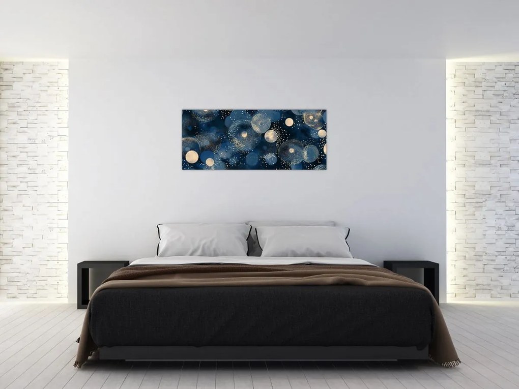Obraz - Modro-zlaté krúžky (120x50 cm)
