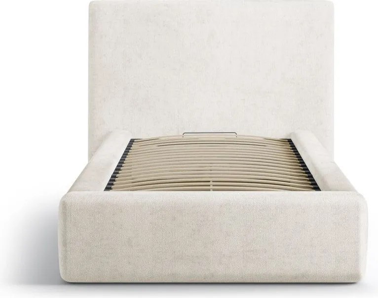 Krémová čalúnená jednolôžková posteľ s úložným priestorom s roštom 90x200 cm Amy – Micadoni