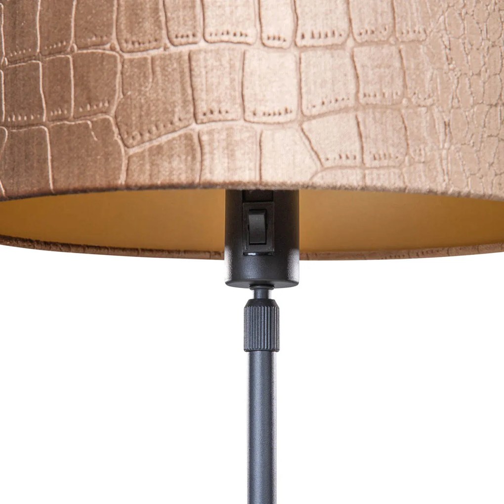 Stolová lampa čierna s zamatovým tienidlom s dizajnom krokodílej kože 35 cm - Parte