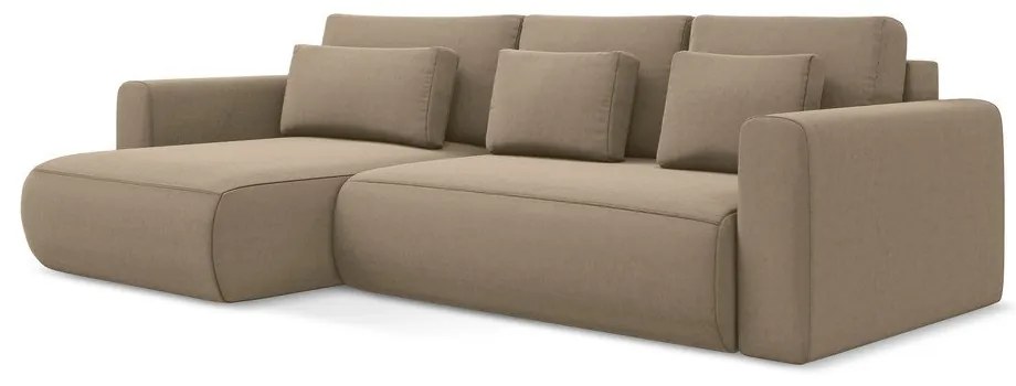 Svetlohnedá zamatová rozkladacia/s úložným priestorom rohová pohovka (ľavý roh/s leňoškou) Kapua – Makamii