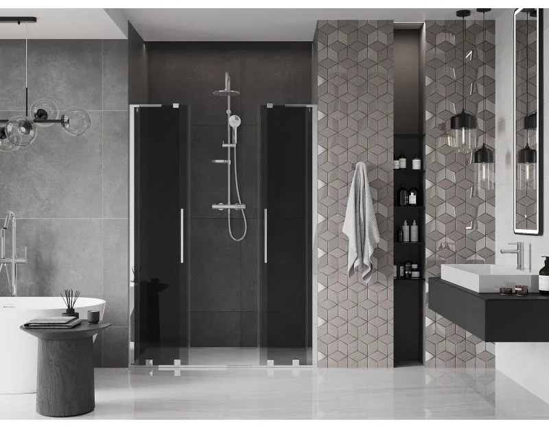 Mexen Velar L Duo, posuvné sprchové dvere do otvoru 160 cm, 8mm šedé sklo, chrómová, 871-160-003-42-01