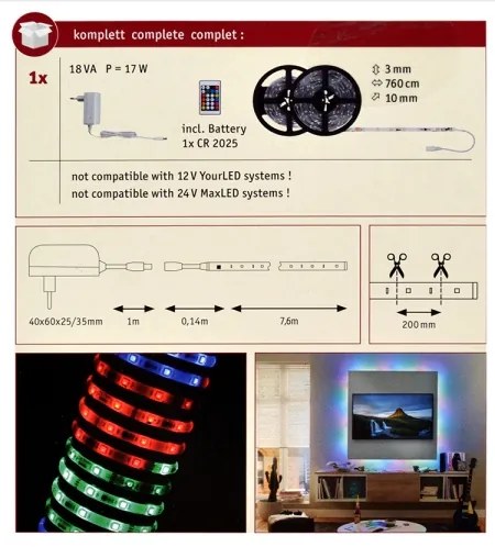 Paulmann 70514 - LED RGB/15W Stmievateľný pásik SIMPLED 7,5m 230V + DO