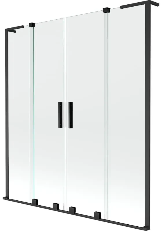 Mexen Velar L Duo, 2-krídlová posuvná vaňová zástena 150 x 150 cm, 8mm číre sklo, čierna matná, 896-150-003-02-70