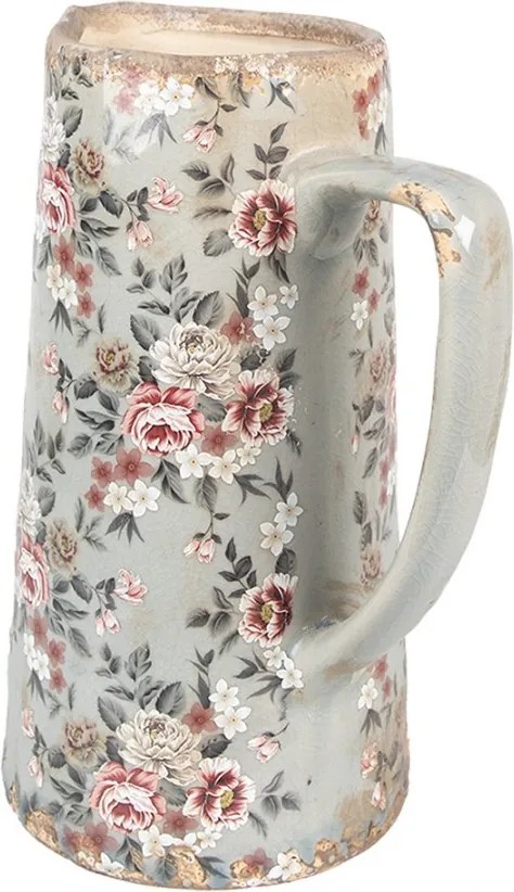 Šedý keramický dekoračný džbán s kvetmi Floria L - 21*14*26 cm