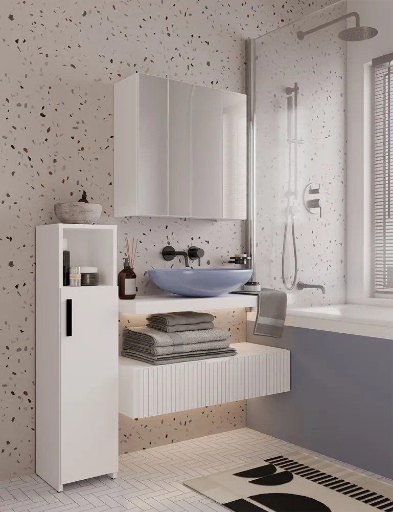 Závesná kúpeľňová skrinka so zrkadlom POLA 3L biela