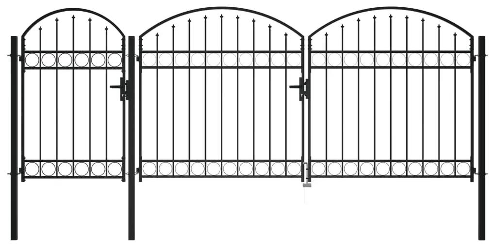 vidaXL Záhradná plotová brána s oblúkom, oceľ 2x4 m, čierna