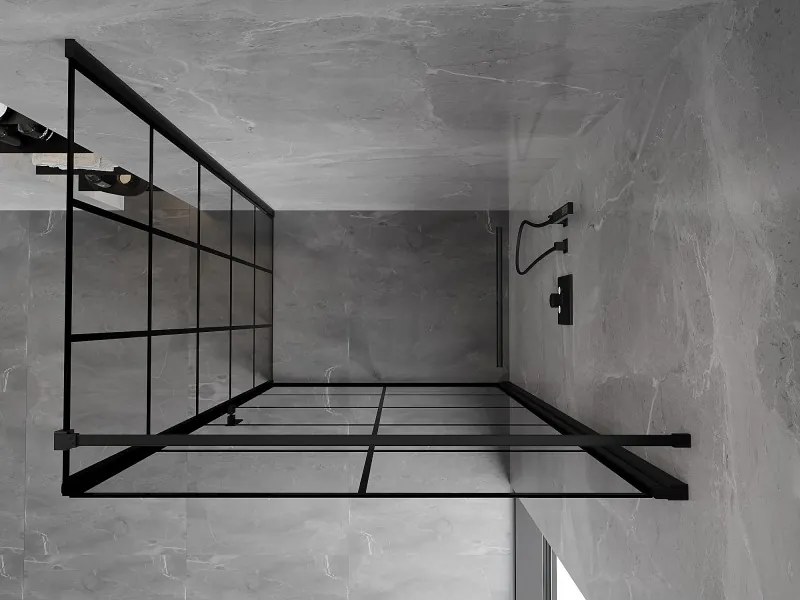 Mexen Mist-B, 1-krídlový výklopný sprchový kút, pravý, 80 x 120 cm, číre sklo-čierna mriežka, 8A2T-080-120-70-77-P