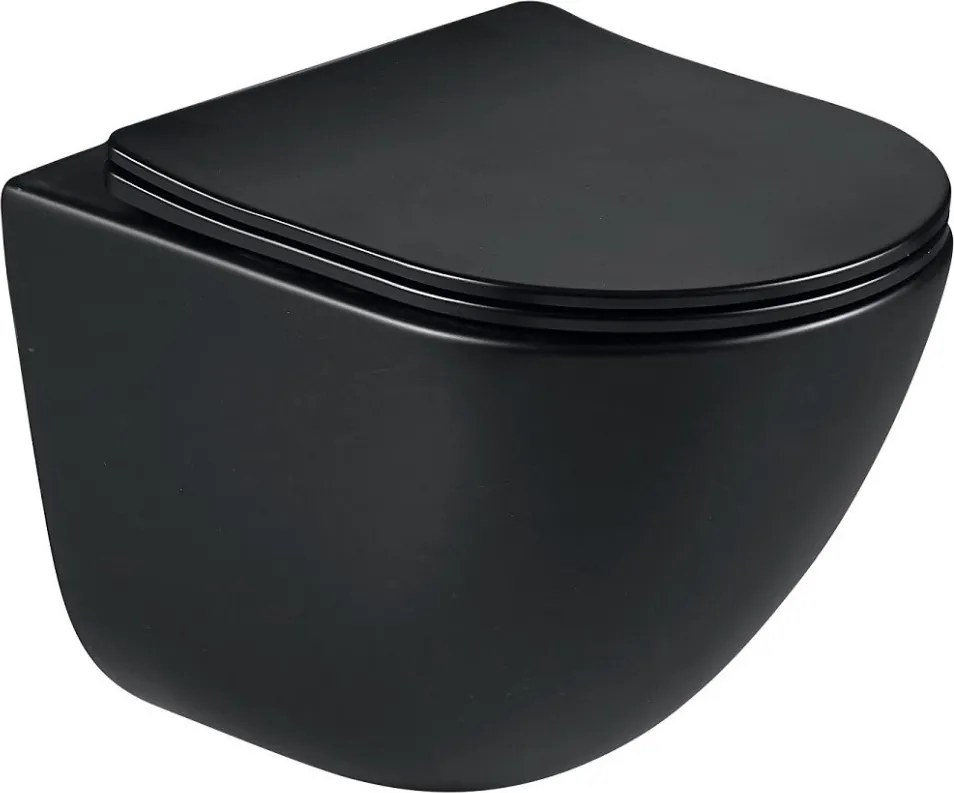 Erga Lily+, závesná WC misa 490x370x365mm, Rimless Tornado 2 + toaletné sedadlo s pomalým zatváraním, čierna matná, ERG-V03-LILY-TO2-BK