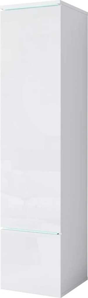 Stĺpová skrinka do obývačky Vera biely lesk (VRB00001+LED)