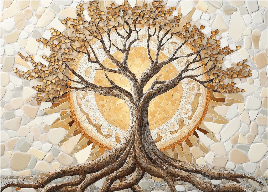 Obraz – Zlatý strom života v mozaike (70x50 cm)