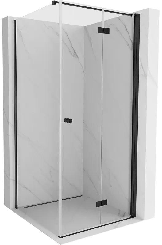 Mexen Mist-F T, 1-krídlový skladací sprchový kút pravý 110 x 110 cm, číre sklo, čierny profil, 8A6T-110-110-70-00-P