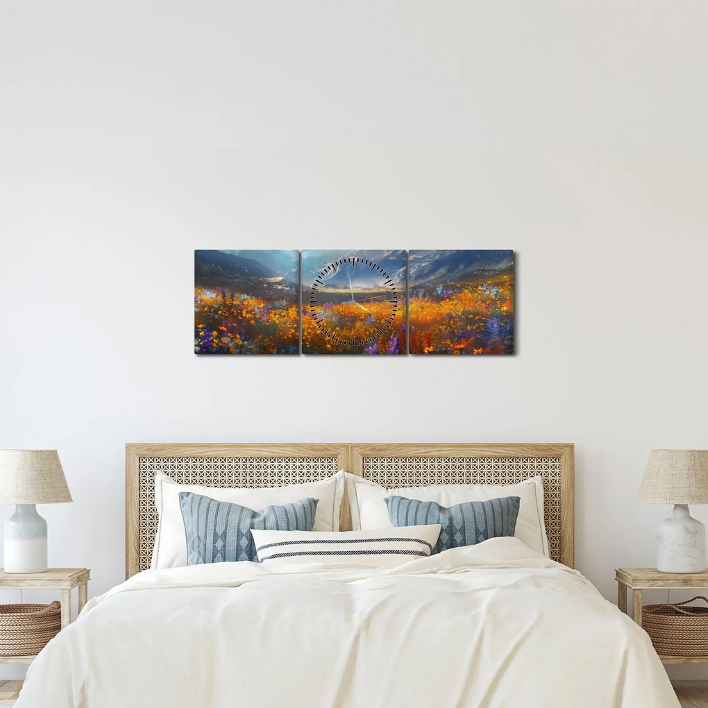 Obraz - Maľovaná horská krajina II. (s hodinami) (90x30 cm)