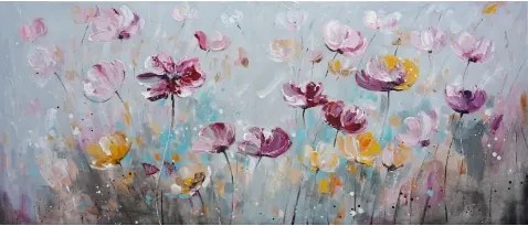 Ručne maľovaný obraz Kvetinová lúka 140x60 cm, olejomaľba%