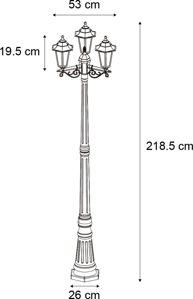 Klasické vonkajšie stĺpikové svietidlo čierne 217 cm IP44 - New Haven Hammered