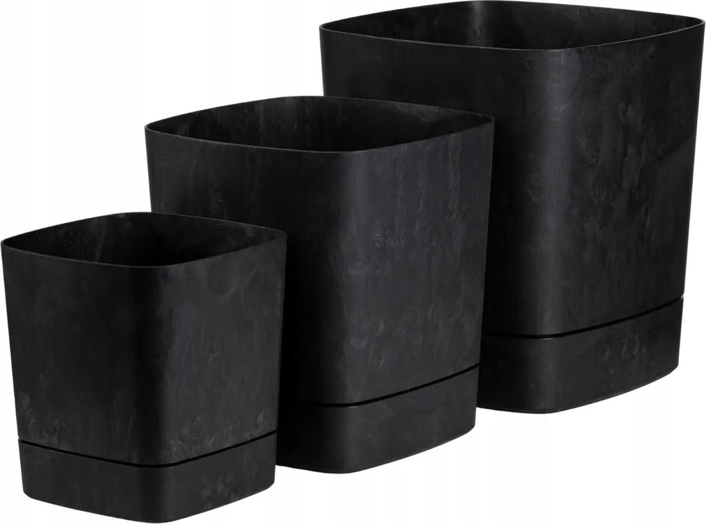 Plastový květináč s podmiskou Cubi 30x30 cm černý beton